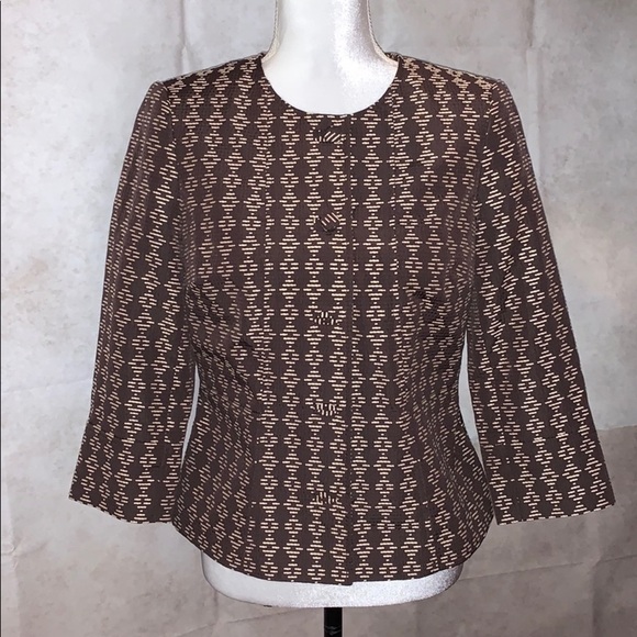 Brown & Cream Fitted Round Collar Button Jacket - Picture 1 of 9